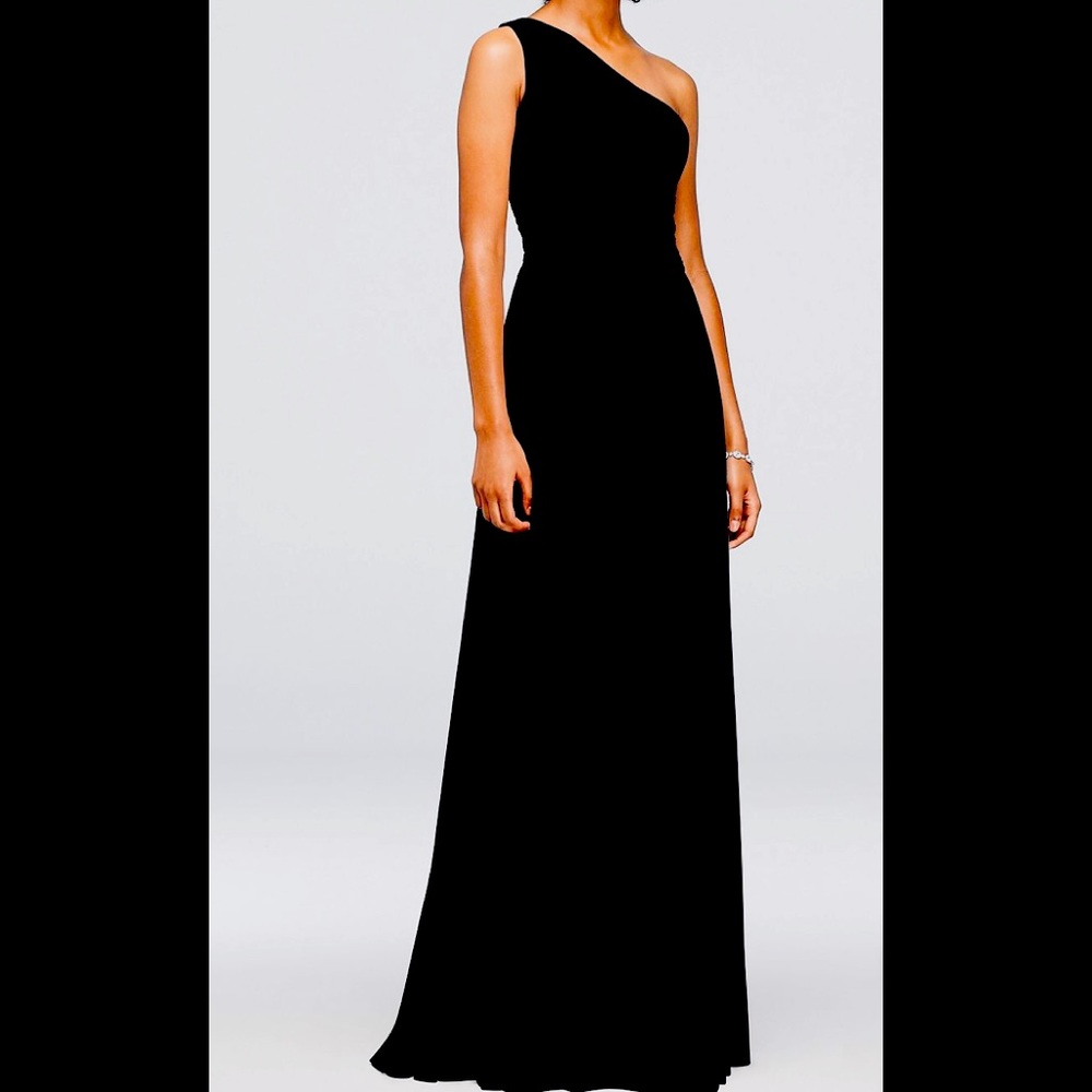 David’s Bridal One-Shoulder Mesh Bridesmaid Dress with Full Skirt